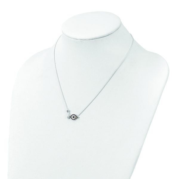 Sterling Silver Polished CZ Evil Eye Necklace - Image 3