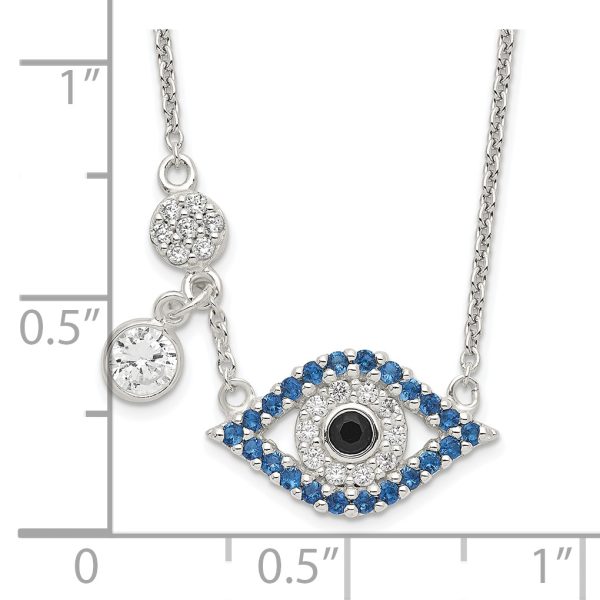 Sterling Silver Polished CZ Evil Eye Necklace - Image 2