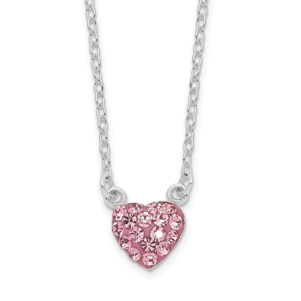 Sterling Silver Rhodium-plated Polished Pink Crystal Heart Necklace