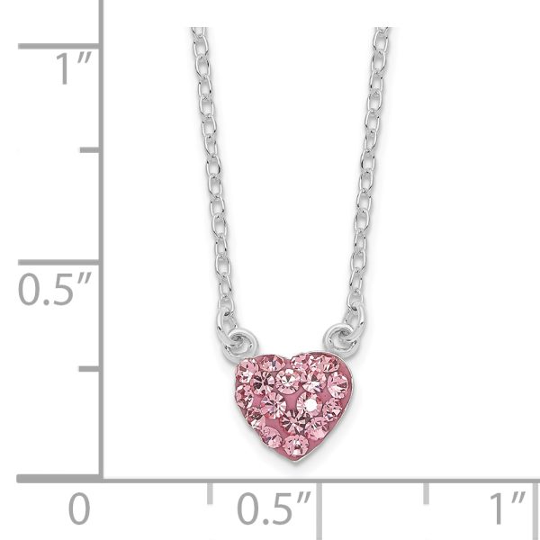 Sterling Silver Rhodium-plated Polished Pink Crystal Heart Necklace - Image 2