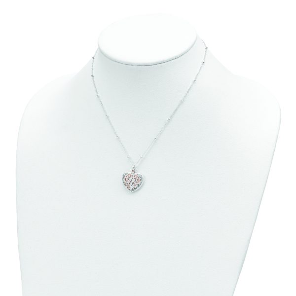 Sterling Silver & Rose-tone Polished Moveable Heart Necklace - Image 3