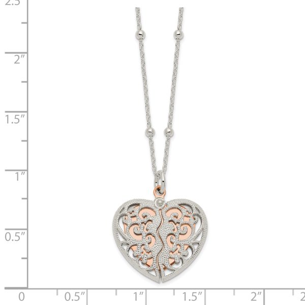 Sterling Silver & Rose-tone Polished Moveable Heart Necklace - Image 2