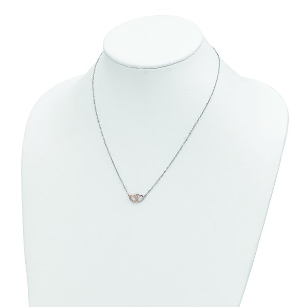 Sterling Silver Rhodium-plated Rose Tone Polished Hearts Necklace - Image 3