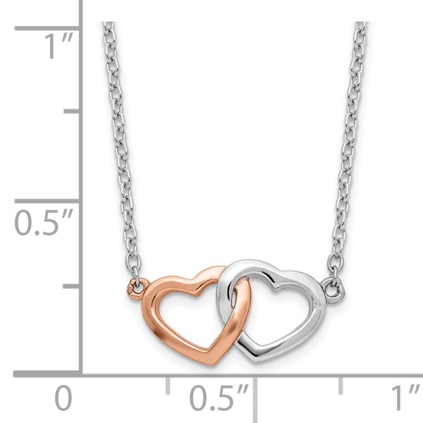 Sterling Silver Rhodium-plated Rose Tone Polished Hearts Necklace - Image 2