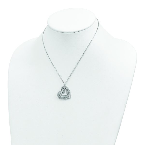 Sterling Silver Rhodium-plated Triple Open CZ Heart w/2 in ext. Necklace - Image 3