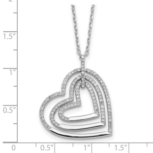 Sterling Silver Rhodium-plated Triple Open CZ Heart w/2 in ext. Necklace - Image 2