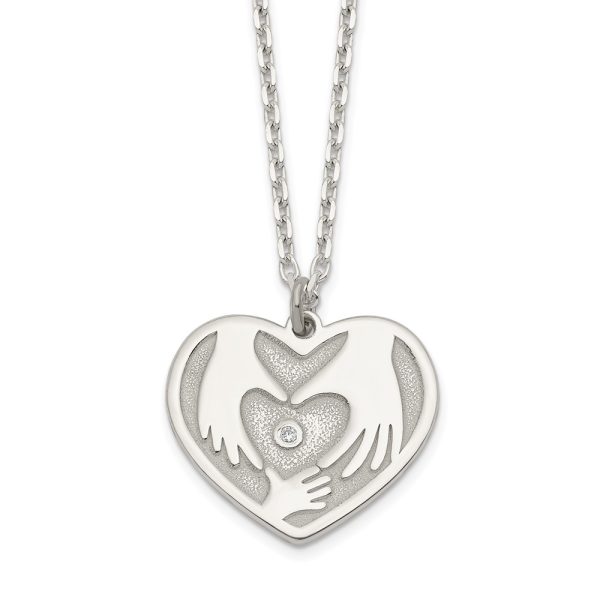 Sterling Silver CZ Hands in Heart Necklace