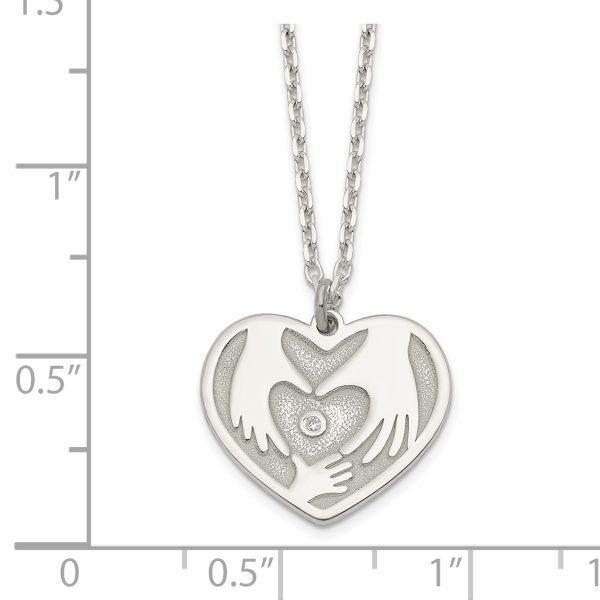 Sterling Silver CZ Hands in Heart Necklace - Image 2