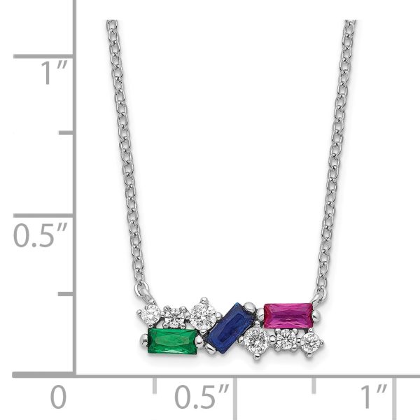 Sterling Silver Rhodium-plated Polished Multi-color CZ Necklace - Image 2