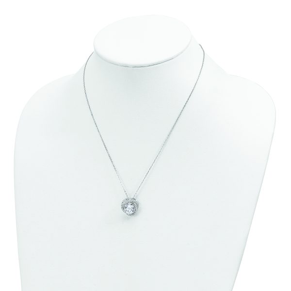 Sterling Silver Rhodium-plated Polished CZ w/2 in ext. Necklace - Image 3