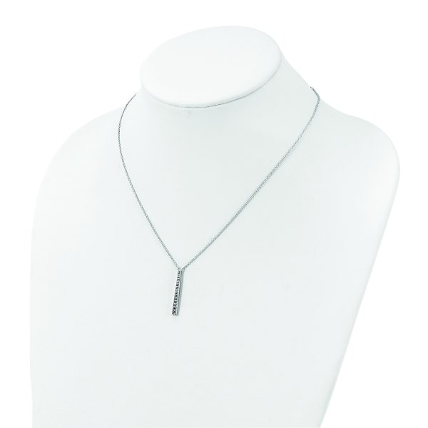 Sterling Silver Rhodium-plated Polished CZ Tapered Pendant Necklace - Image 3