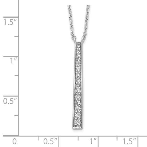 Sterling Silver Rhodium-plated Polished CZ Tapered Pendant Necklace - Image 2