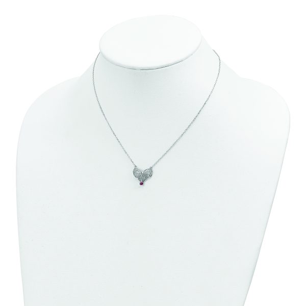 Sterling Silver Rhodium-plated Polished Jan. Bow CZ Birthstone Necklace - Image 3