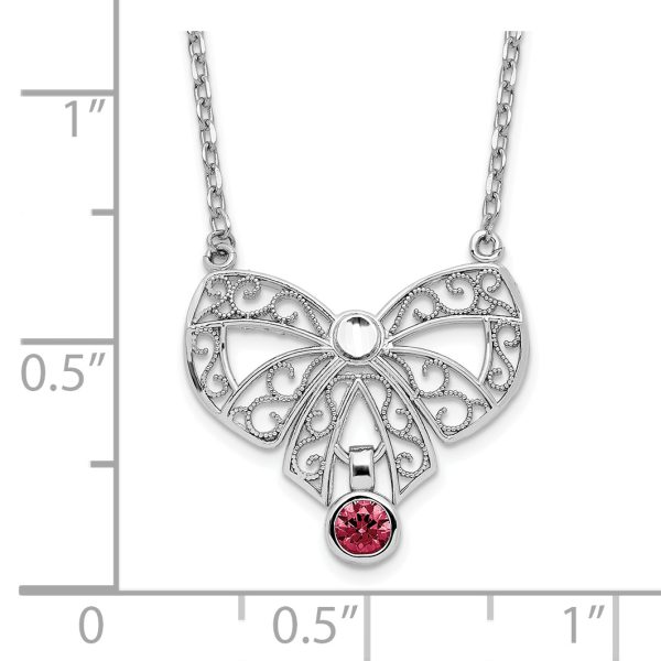 Sterling Silver Rhodium-plated Polished Jan. Bow CZ Birthstone Necklace - Image 2