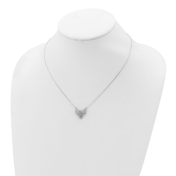 Sterling Silver Rhodium-plated Polished March Bow CZ Birthstone Necklace - Image 3