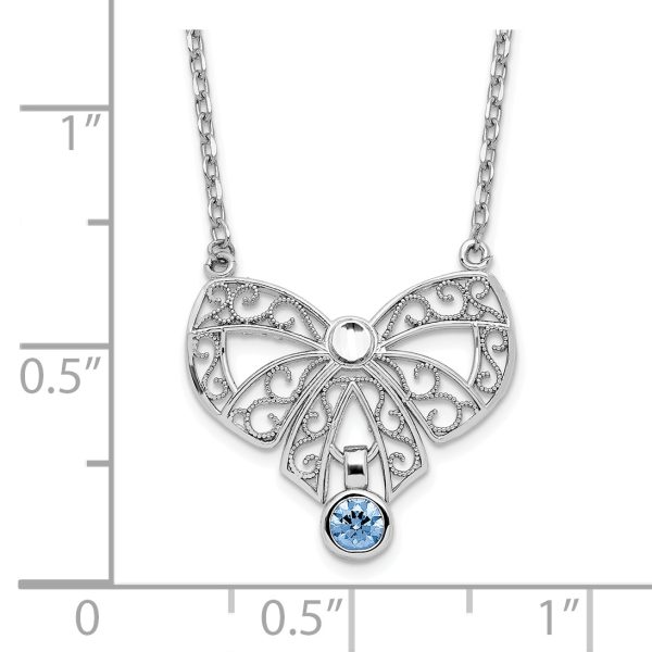 Sterling Silver Rhodium-plated Polished March Bow CZ Birthstone Necklace - Image 2