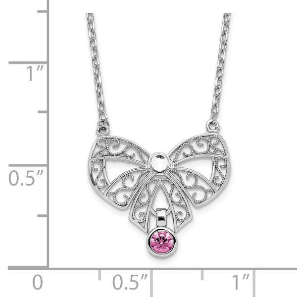 Sterling Silver Rhodium-plated Polished June Bow CZ Birthstone Necklace - Image 2