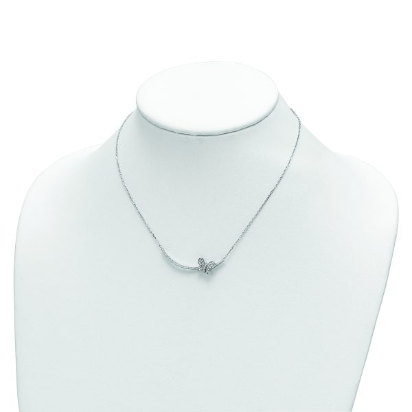 Sterling Silver Rhodium-plated CZ Butterfly Bar 2in ext Necklace - Image 3