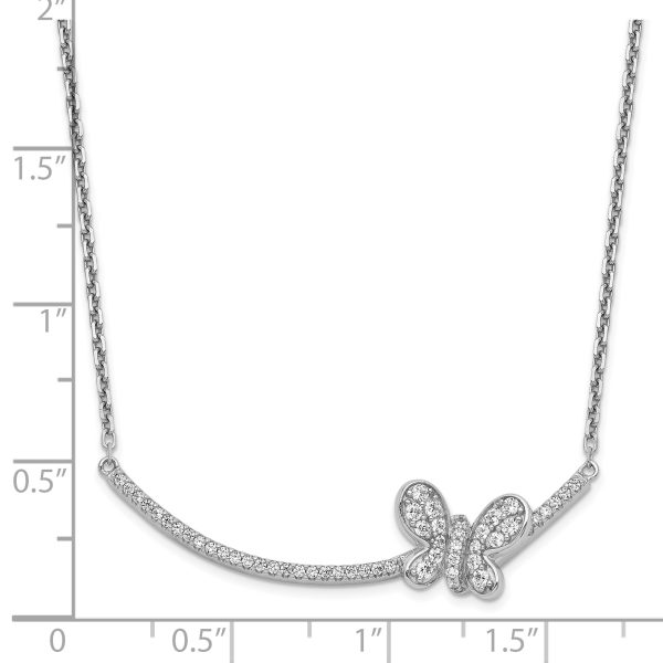 Sterling Silver Rhodium-plated CZ Butterfly Bar 2in ext Necklace - Image 2