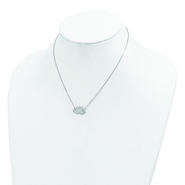 Sterling Silver Rhodium-plated CZ Lotus Flower Necklace - Image 3