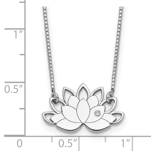 Sterling Silver Rhodium-plated CZ Lotus Flower Necklace - Image 2