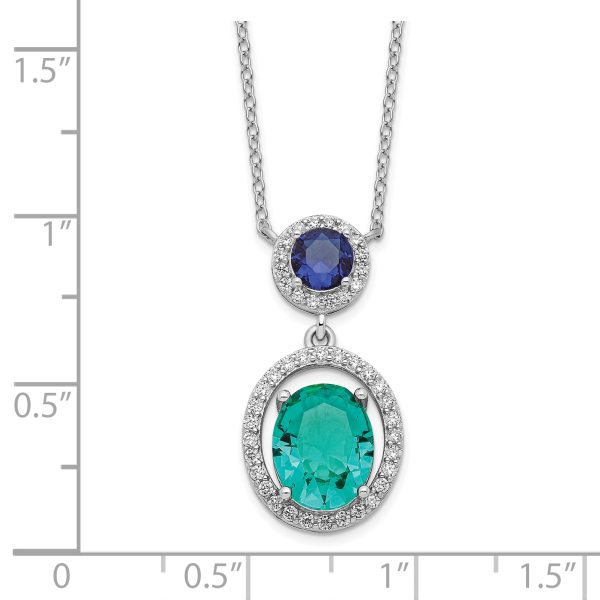 Sterling Silver Rhodium-plated CZ Glass Stone Dangle Pendant Necklace - Image 2