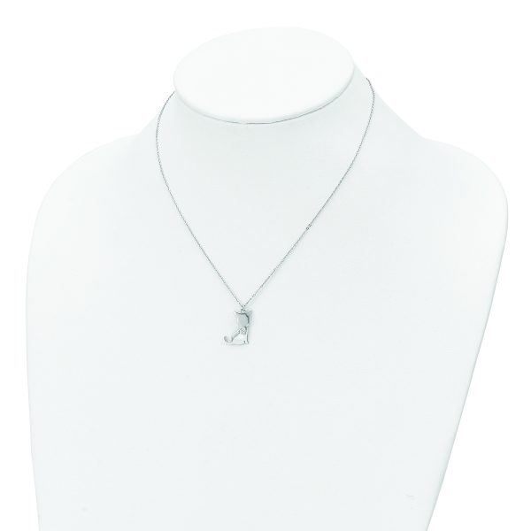 Sterling Silver Rhodium-plated CZ Heart Cat Necklace - Image 3