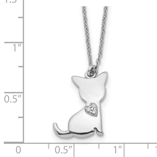 Sterling Silver Rhodium-plated CZ Heart Cat Necklace - Image 2