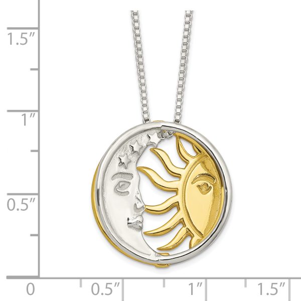 Sterling Silver & Gold-tone Polished Sun & Moon Necklace - Image 2