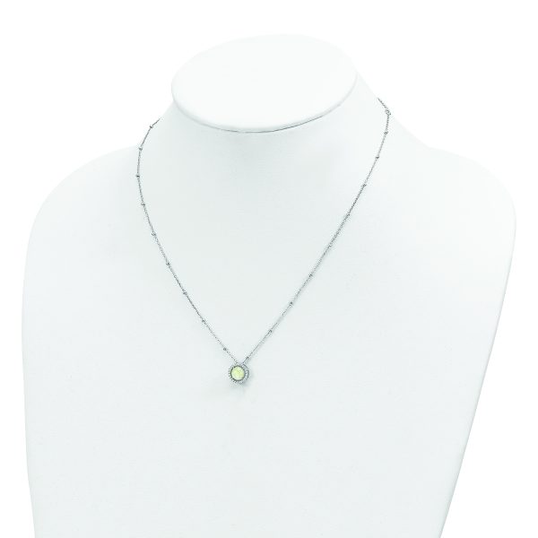 Sterling Silver RH-plated White Created Opal CZ Beaded w/2 in ext. Necklace - Image 3