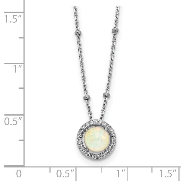 Sterling Silver RH-plated White Created Opal CZ Beaded w/2 in ext. Necklace - Image 2