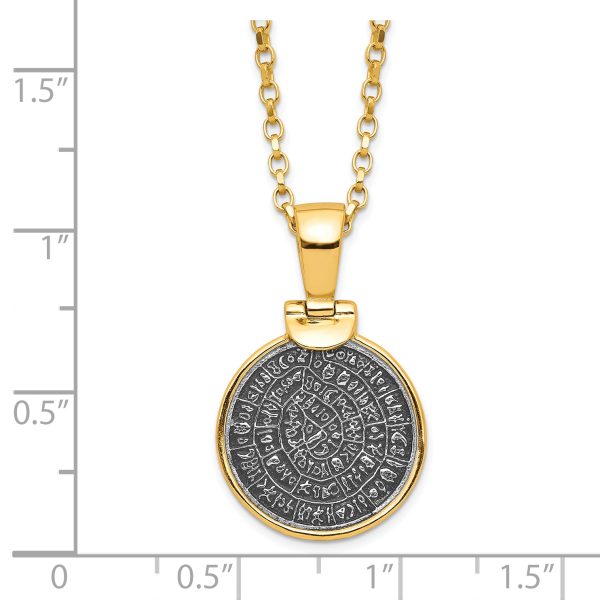 SS Gold-tone Polished Replica Phaistos Coin Pendant w/2 in ext. Necklace - Image 2