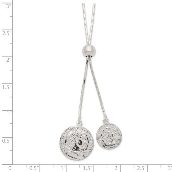 Sterling Silver Polished Medallion Adjustable Necklace - Image 2