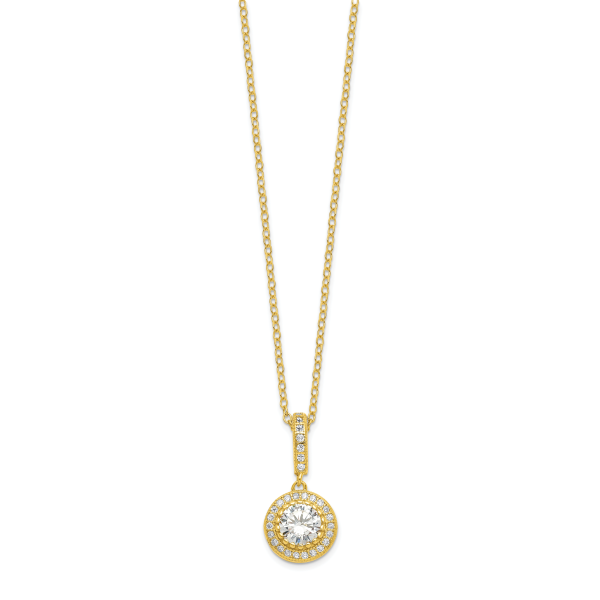 Sterling Silver Polished Gold-tone CZ 18in Necklace/Post Earrings Set - Image 2