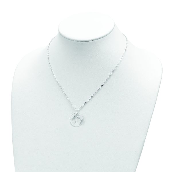 Sterling Silver Polished/Satin World w/.75 in ext Necklace - Image 3