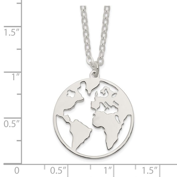 Sterling Silver Polished/Satin World w/.75 in ext Necklace - Image 2