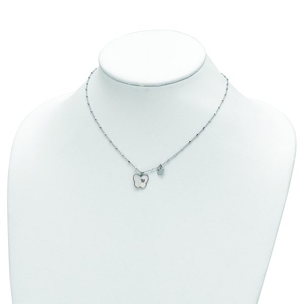 Sterling Silver Rhodium-plate Mother of Pearl Butterfly w/1in Ext Necklace - Image 3