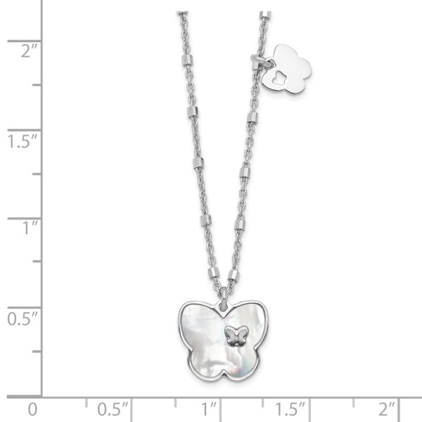 Sterling Silver Rhodium-plate Mother of Pearl Butterfly w/1in Ext Necklace - Image 2