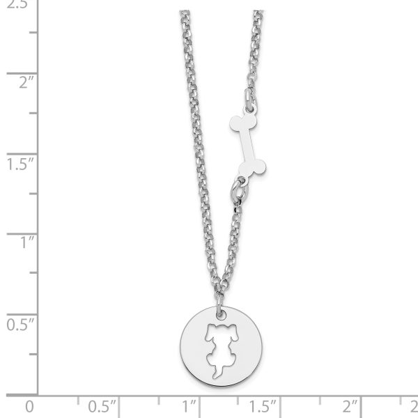 Sterling Silver Rhodium-plated Puppy and Bone w/1 in Ext Necklace - Image 2