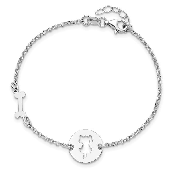 Sterling Silver Rhodium-plated Puppy and Bone w/.5 in Ext Bracelet - Image 3