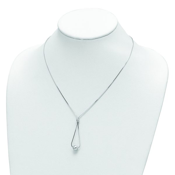 Sterling Silver Rhodium-plated Diamond-cut Beaded Drop 18in Necklace - Image 3