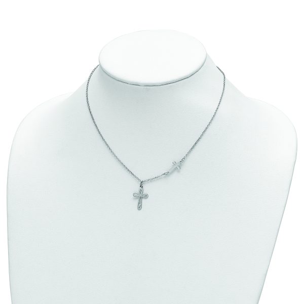 Sterling Silver Rhodium-plated 2-Cross w/1 in Ext Necklace - Image 3