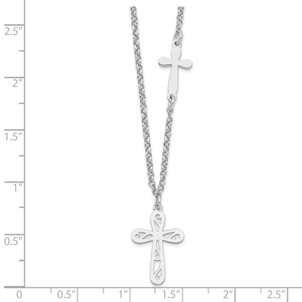 Sterling Silver Rhodium-plated 2-Cross w/1 in Ext Necklace - Image 2