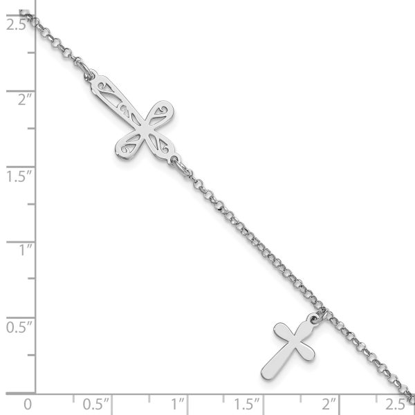 Sterling Silver Rhodium-plated 2-Cross w/.5 in Ext Bracelet - Image 2