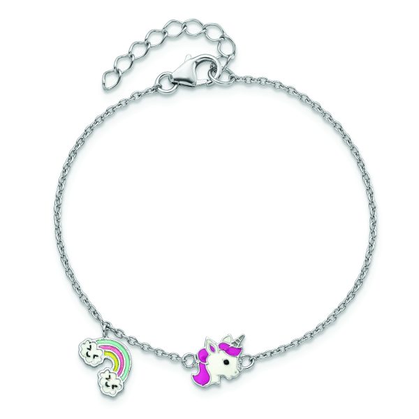 SS RH-plated Enameled Unicorn & Rainbow w/ 1in Ext. Children's Bracelet - Image 3