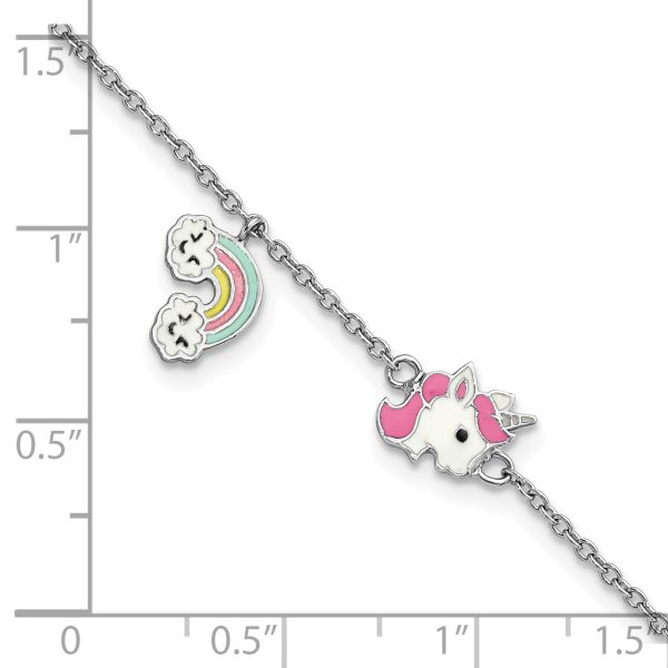 SS RH-plated Enameled Unicorn & Rainbow w/ 1in Ext. Children's Bracelet - Image 2