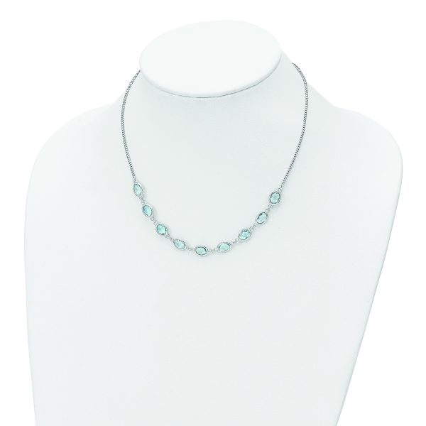 Sterling Silver Rhodium-plated Polished Blue Topaz w/2 in ext. Necklace - Image 3