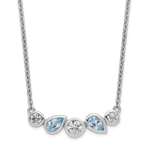 Sterling Silver RH-plate Sky Blue Topaz White CZ 16.5in w/1in ext Necklace