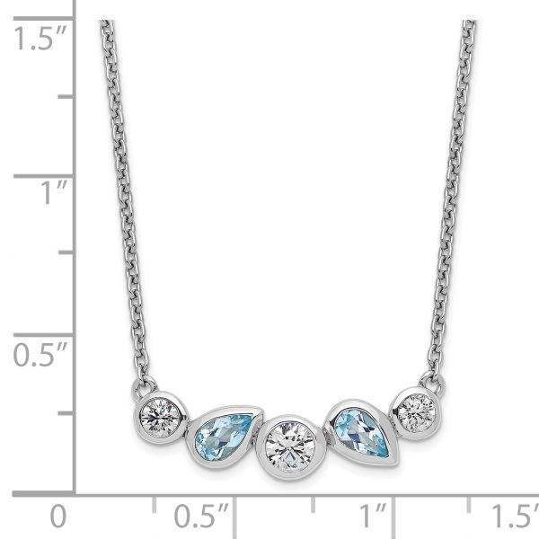 Sterling Silver RH-plate Sky Blue Topaz White CZ 16.5in w/1in ext Necklace - Image 2