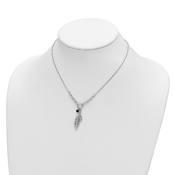 Sterling Silver Rhodium-plated Feather and CZ w/1 in Ext Necklace - Image 3